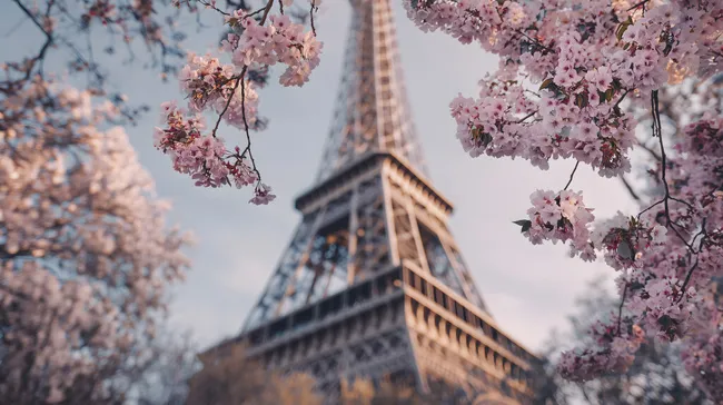 Blühender Frühling am Eiffelturm in Paris
