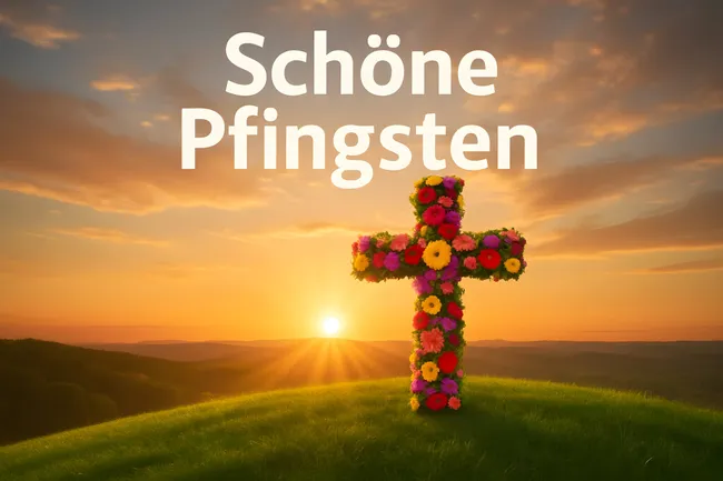 Blütenkreuz am Pfingsthügel bei Sonnenaufgang