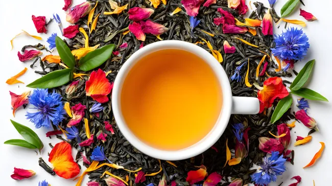 Blütenzauber mit Teeschale - Stockfoto für Lebensmittel und Getränke