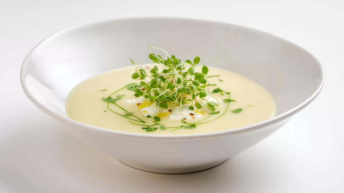Blumenkohl Creme Suppe mit Microgreens garniert