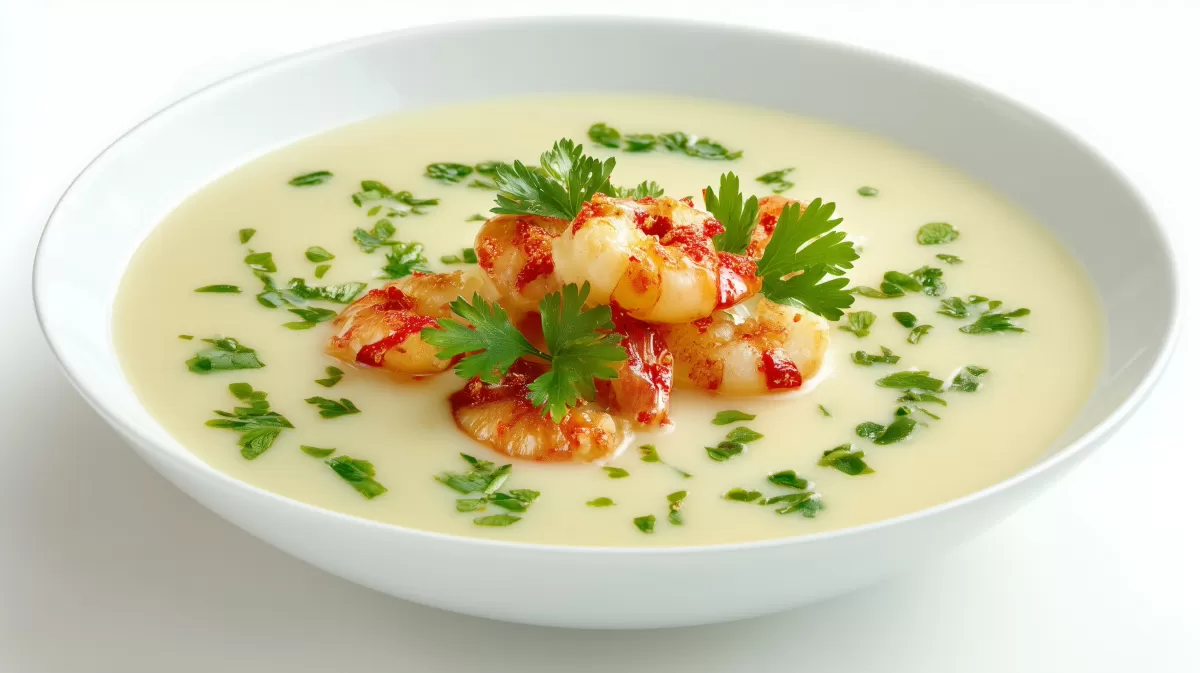 Blumenkohl Cremesuppe mit Krabben und Petersilie