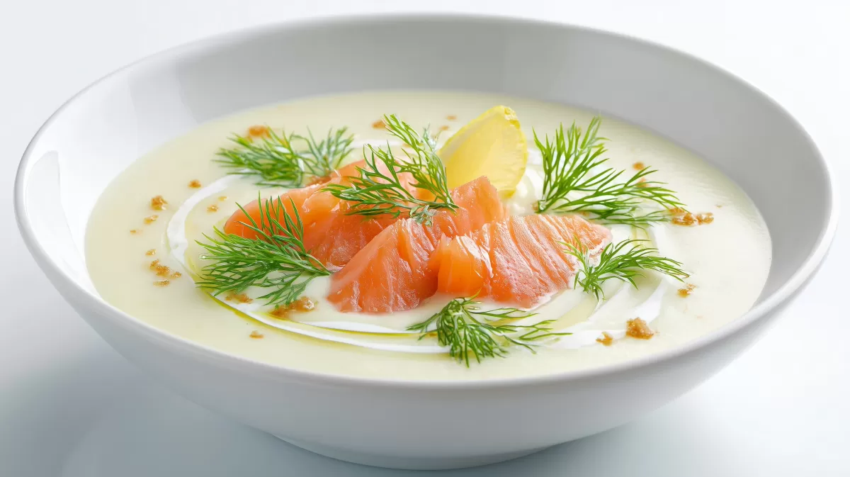 Blumenkohl Cremesuppe mit Räucherlachs und Dill