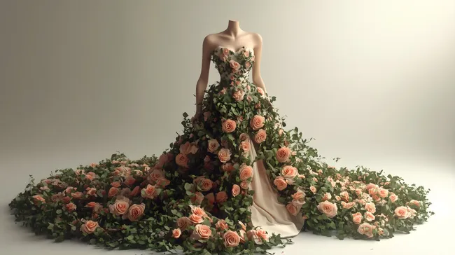 Blumenmeer-Brautkleid auf Schaufensterpuppe