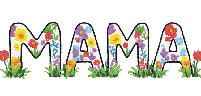 Blumige Muttertagsgrüße in Stickoptik