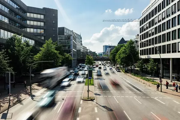 Blurry Cars on the road in Hamburg city, Germany