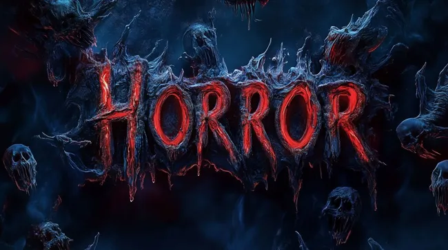 Blutrünstiger Horror-Schriftzug mit Schädeldekor