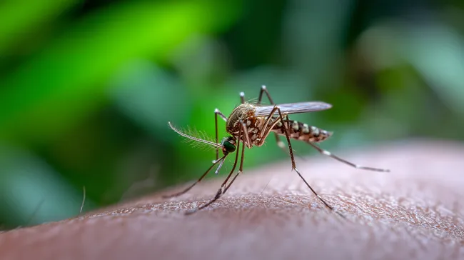 Blutsaugende Stechmücke auf menschlicher Haut