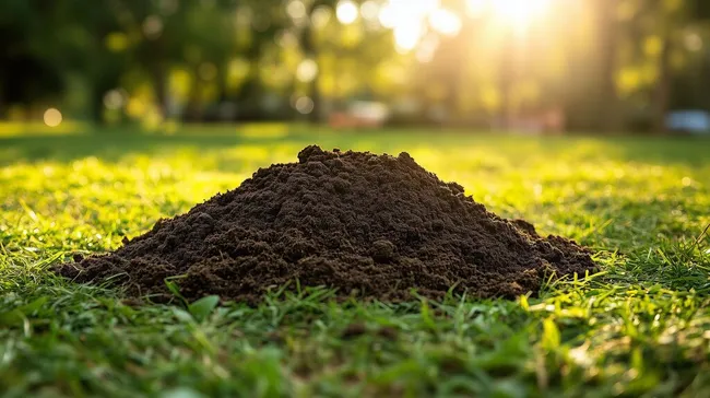 Boden-Hügel aus fruchtbarer Erde auf sonnenbeschienener Wiese
