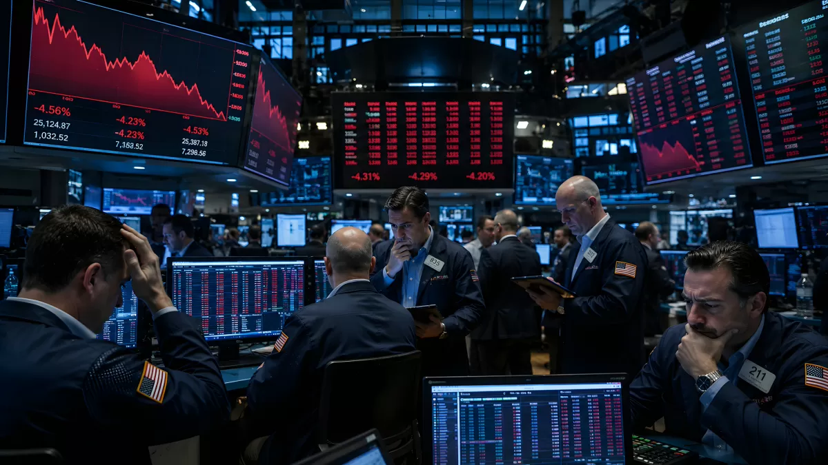 Börsenhändler bei starkem Kurseinbruch an der Wall Street