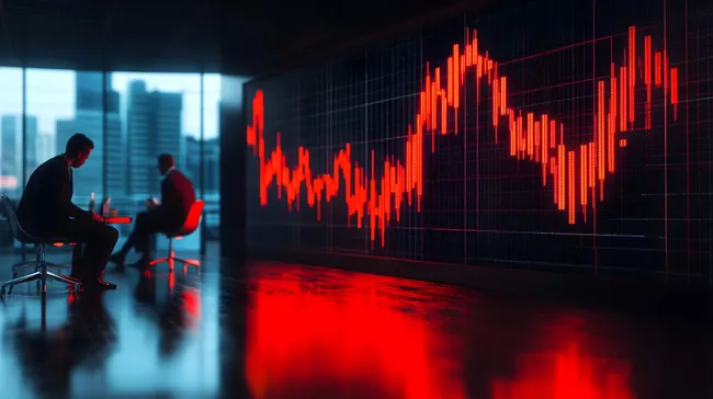 Börsenkurse in Rot - Fallende Aktienkurve an Finanzbörse