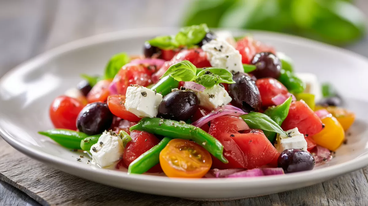 Bohnensalat mit Feta und Oliven
