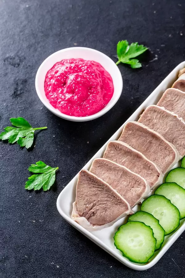 Boiled pork tongue with horseradish sauce