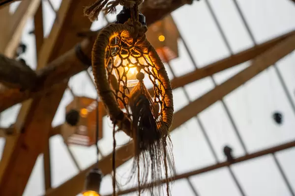Bokeh Photo of Hanging Dreamcatcher with Light Bulb