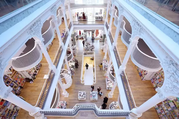 Bookshop with three floors, modern design, interior view (Flip 2019)