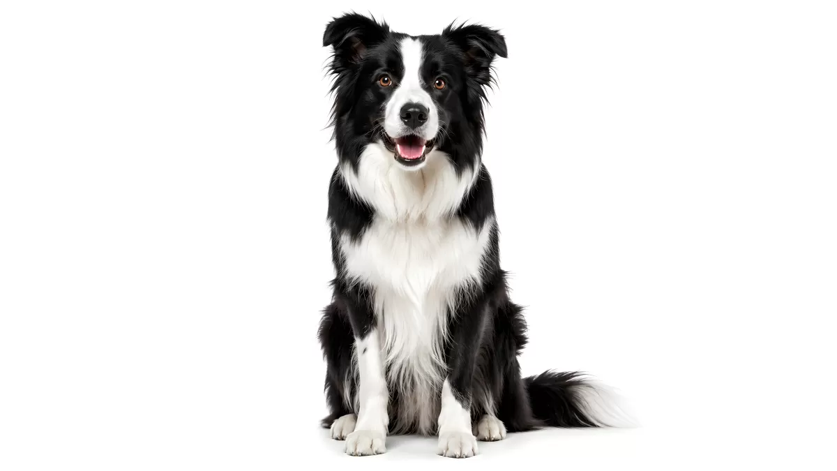 Border Collie aufmerksam vor weißem Hintergrund