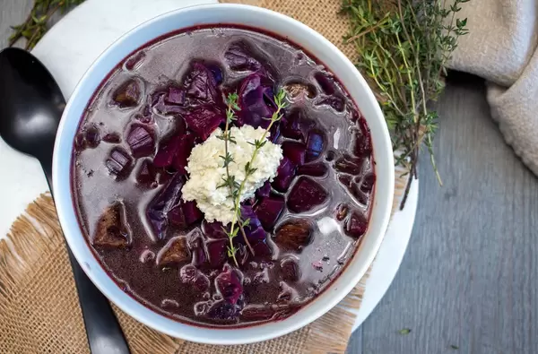 Borscht Soup In a White Bowl Top View   Flip 2019