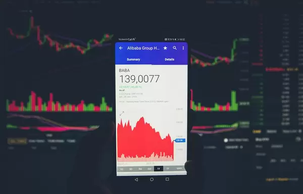 Börsenwert von Alibaba auf dem Bildschirm eines Smartphones