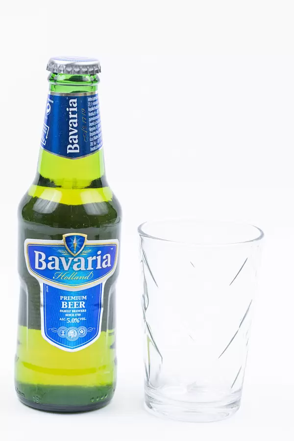 Bottle of Bavaria Beer isolated above white background