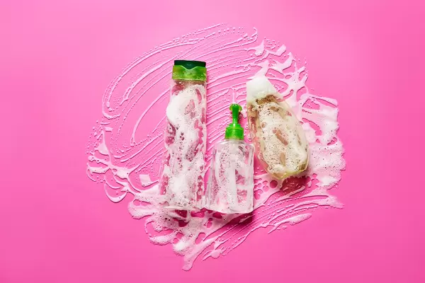 Bottles of cleansing foams for face skin