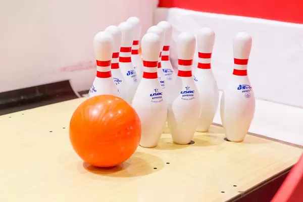 Bowling ball and pins