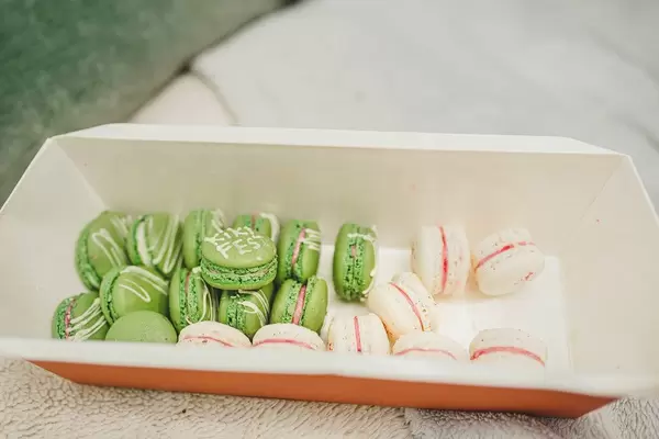 Box Of Small Pistachio  And Vanilla Macaroons