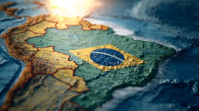 Brasilienkarte mit wehender Nationalflagge