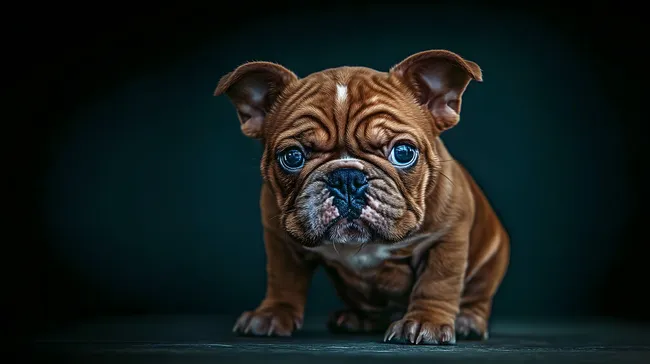 Brauner Bulldoggen-Welpe mit großen, ausdrucksvollen Augen