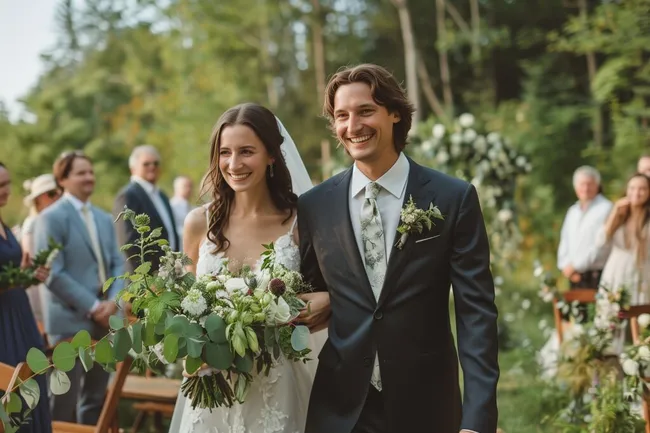 Brautpaar lächelnd im Freien