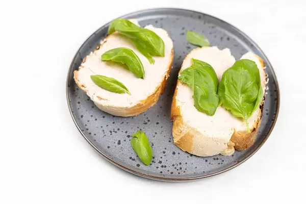 Bread with Liver Pate and Basil leaves