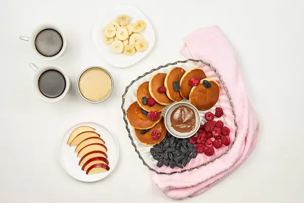 Breakfast feast on white background