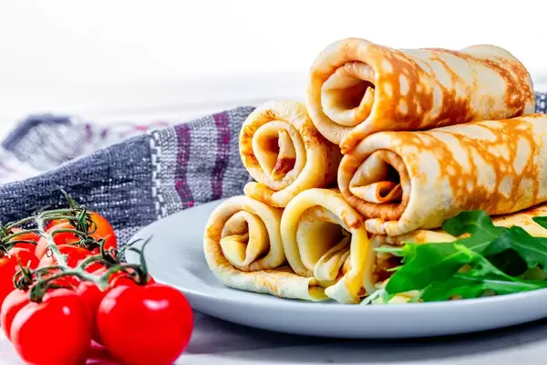 Breakfast with fried pancakes