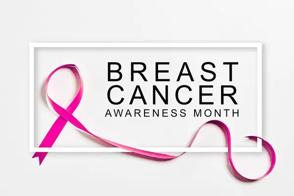 Breast cancer awareness month banner with pink ribbon
