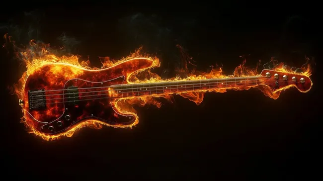 Brennende E-Gitarre in Flammen