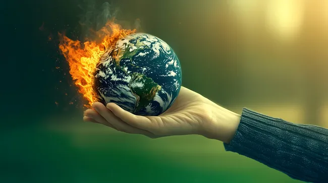 Brennende Erde in Menschenhand - Umweltzerstörung Symbol