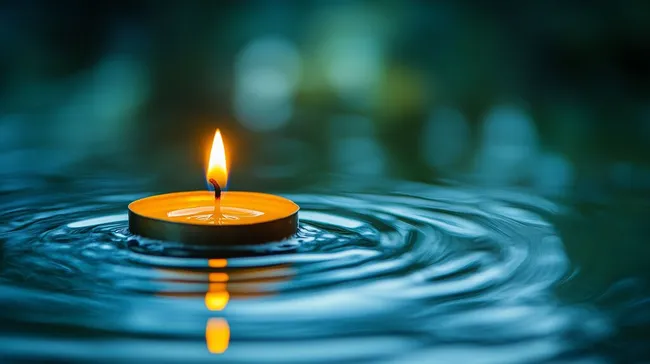 Brennende Kerze auf ruhigem Wasser - Friedliches Hintergrundbild