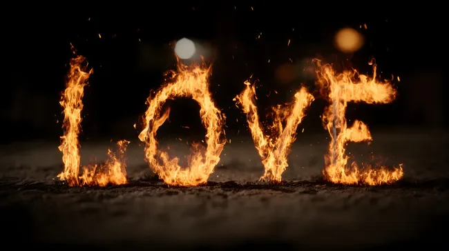 Brennende Liebe in der Dunkelheit - Flammentext auf Boden
