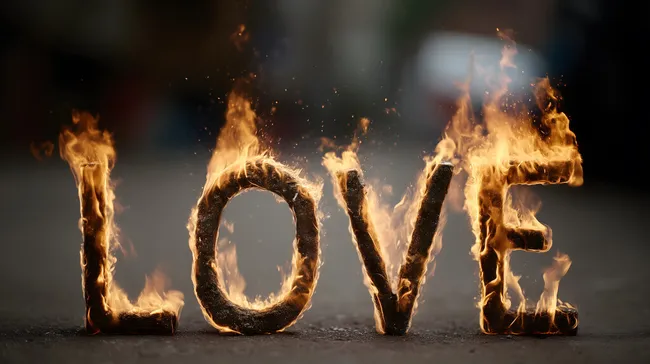 Brennende Liebesbotschaft auf Asphalt