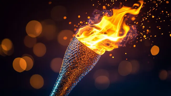 Brennende Olympische Fackel vor goldenem Hintergrund