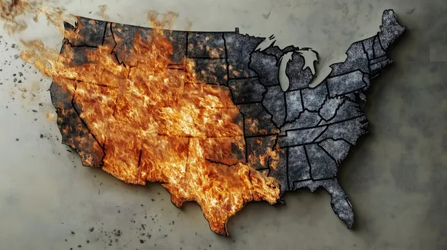 Brennende USA-Karte - Dramatische Szenerie