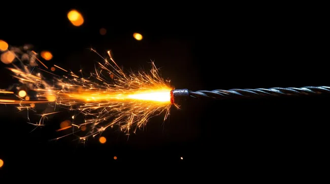 Brennende Zündschnur mit sprühenden Funken