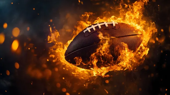 Brennender American Football mit lodernden Flammen