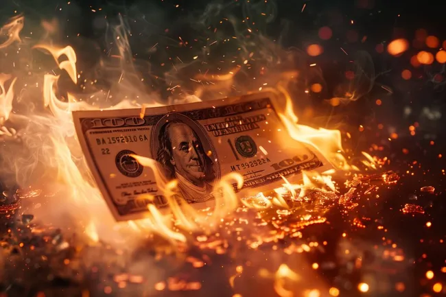 Brennender Dollarschein als Symbol für Finanzkrise