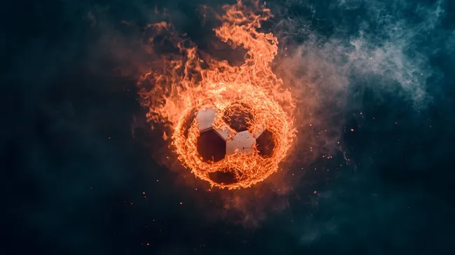 Brennender Fußball im Feuer mit Flammen