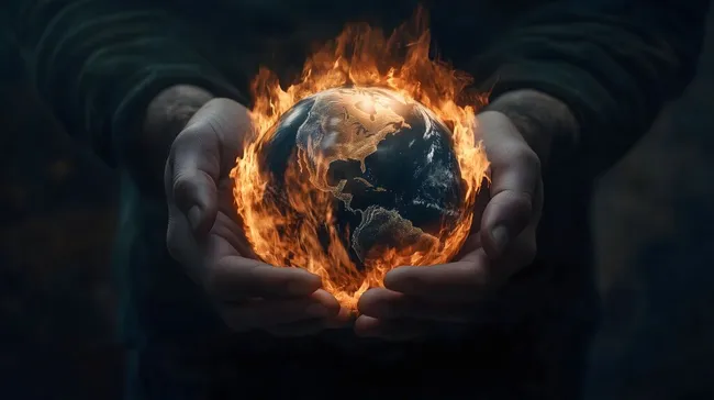Brennender Globus in schützenden Händen