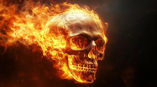 Brennender Totenkopf auf düsterem Hintergrund