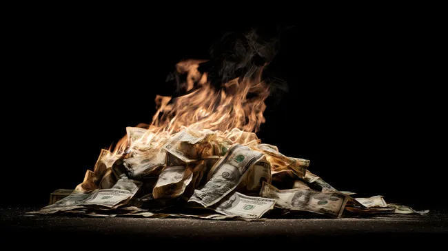 Brennendes Geld - Symbol für Verschwendung und Verlust