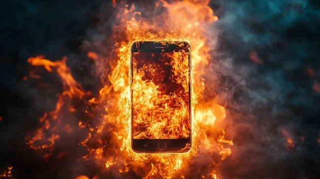 Brennendes Smartphone in Flammen - Technologische Krise