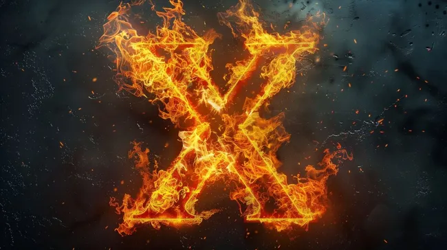 Brennendes X-Feuerlogo auf dunklem Hintergrund