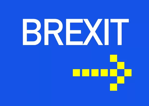 Brexit text with arrow on blue background