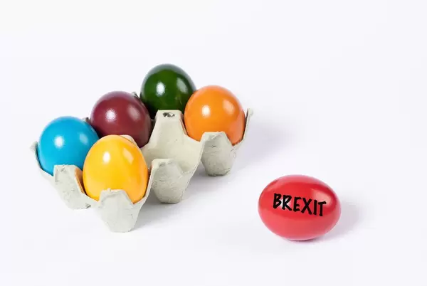 Brexit written on a red painted Easter egg